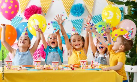 n's birthday. happy kids with cake